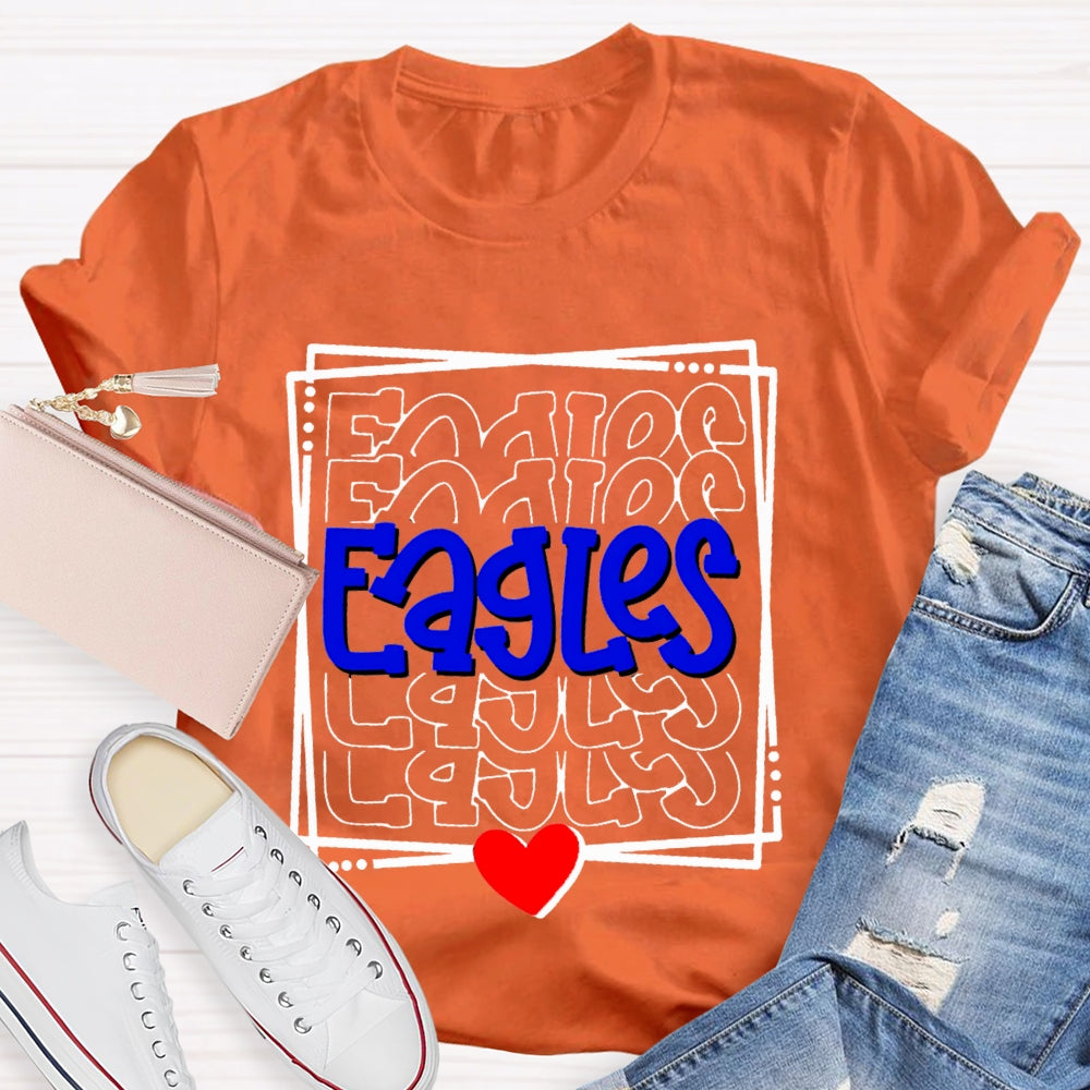 Personalized School Mascot Eagles Blue Font And Small Hearts T-shirt