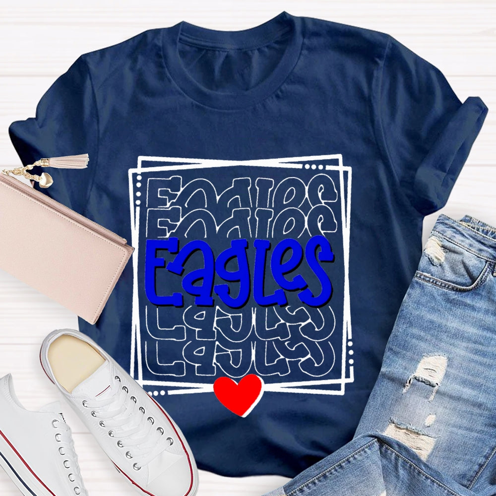 Personalized School Mascot Eagles Blue Font And Small Hearts T-shirt
