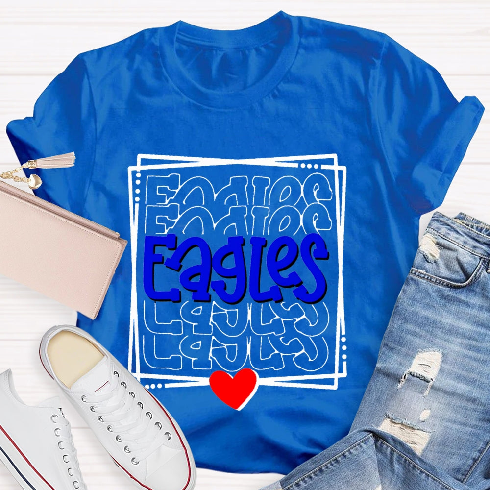 Personalized School Mascot Eagles Blue Font And Small Hearts T-shirt