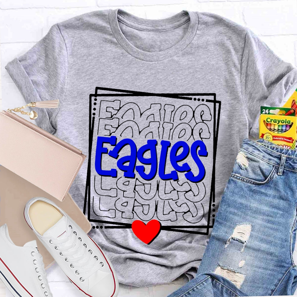 Personalized School Mascot Eagles Blue Font And Small Hearts T-shirt