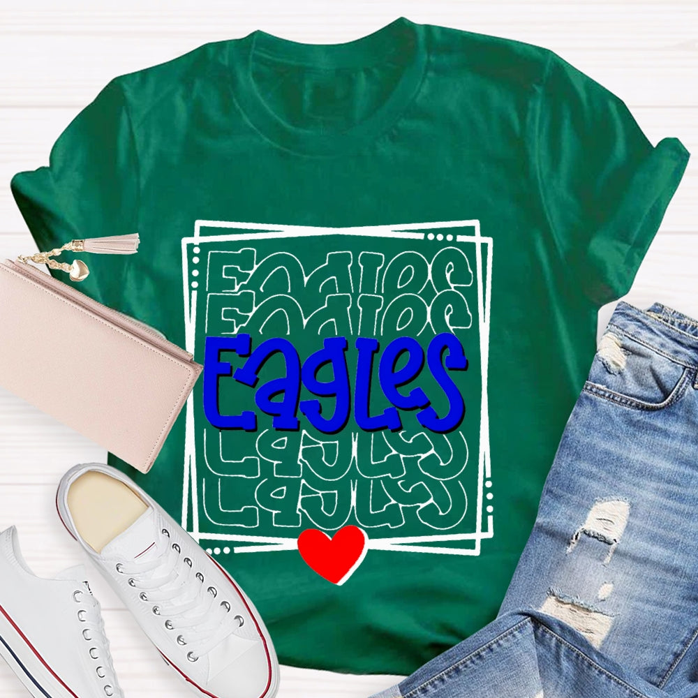 Personalized School Mascot Eagles Blue Font And Small Hearts T-shirt