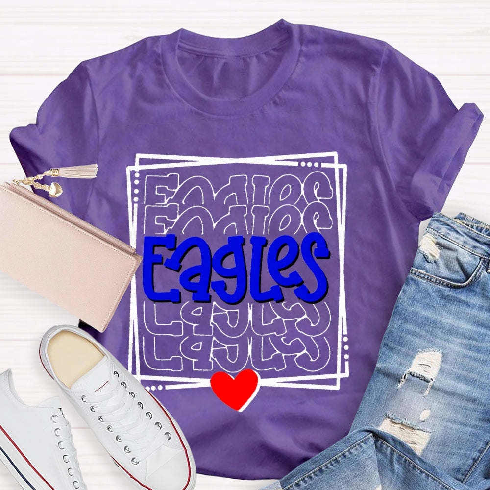 Personalized School Mascot Eagles Blue Font And Small Hearts T-shirt