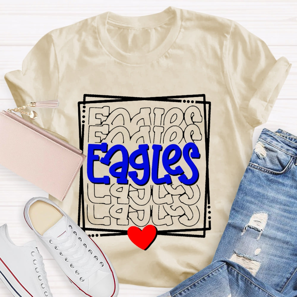 Personalized School Mascot Eagles Blue Font And Small Hearts T-shirt