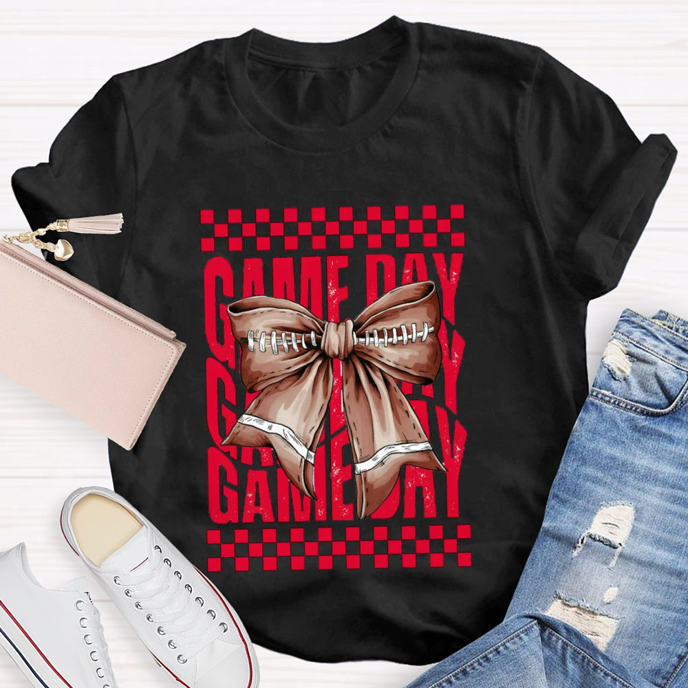 Game Day Red Font And Brown Bow T-shirt
