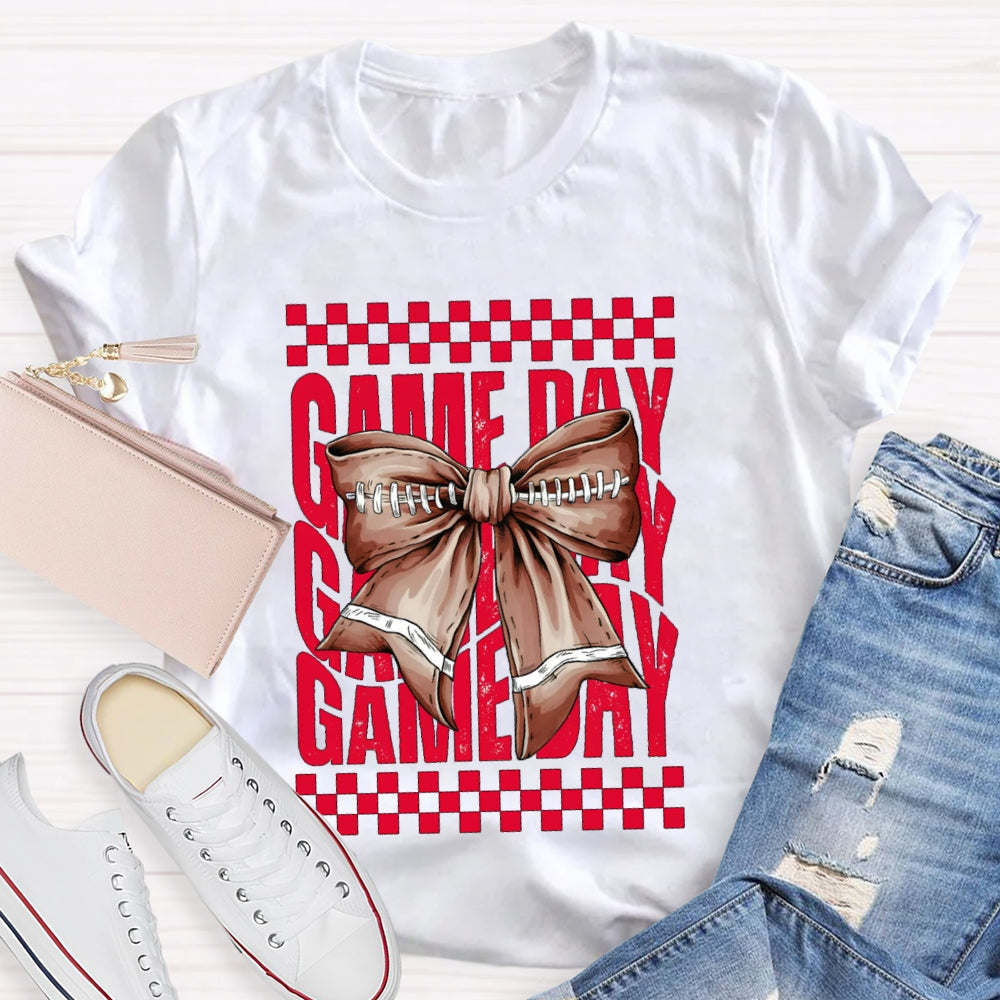Game Day Red Font And Brown Bow T-shirt