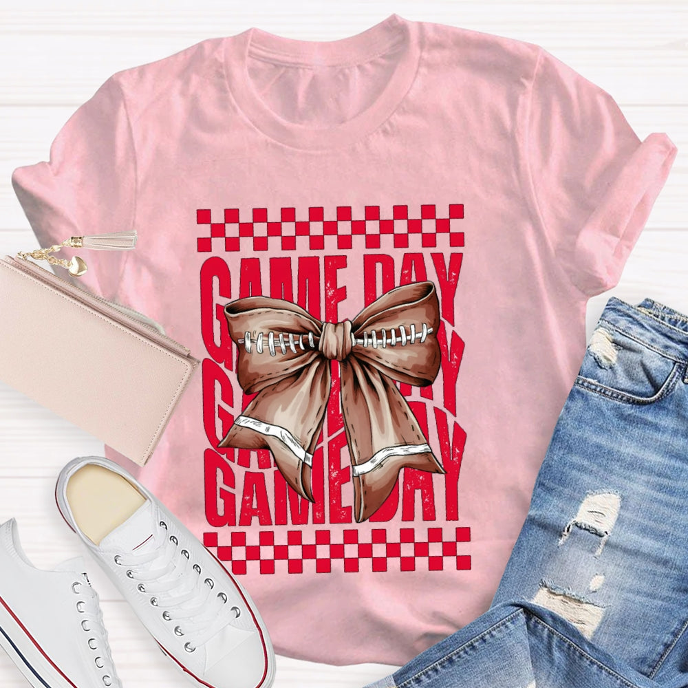 Game Day Red Font And Brown Bow T-shirt