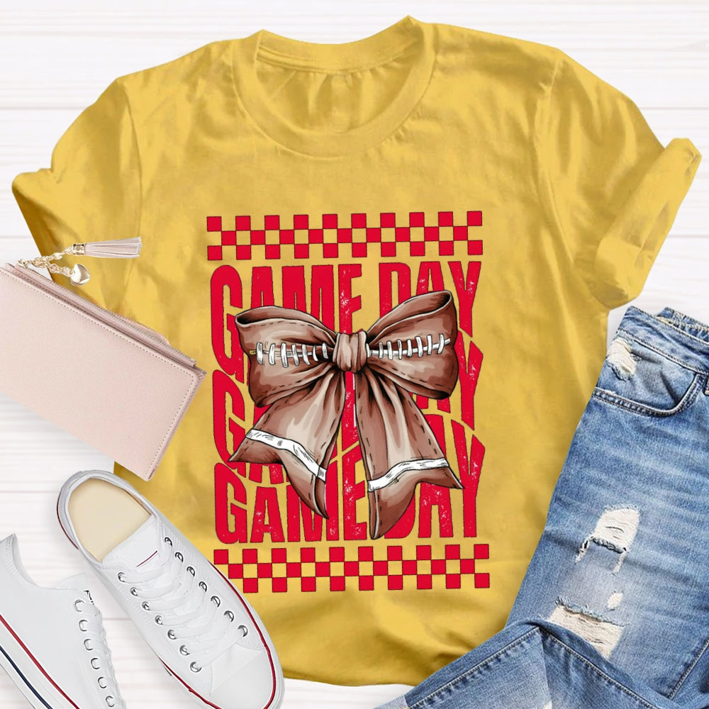 Game Day Red Font And Brown Bow T-shirt