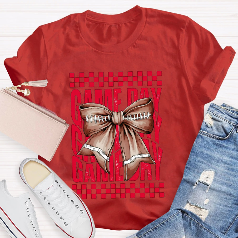 Game Day Red Font And Brown Bow T-shirt