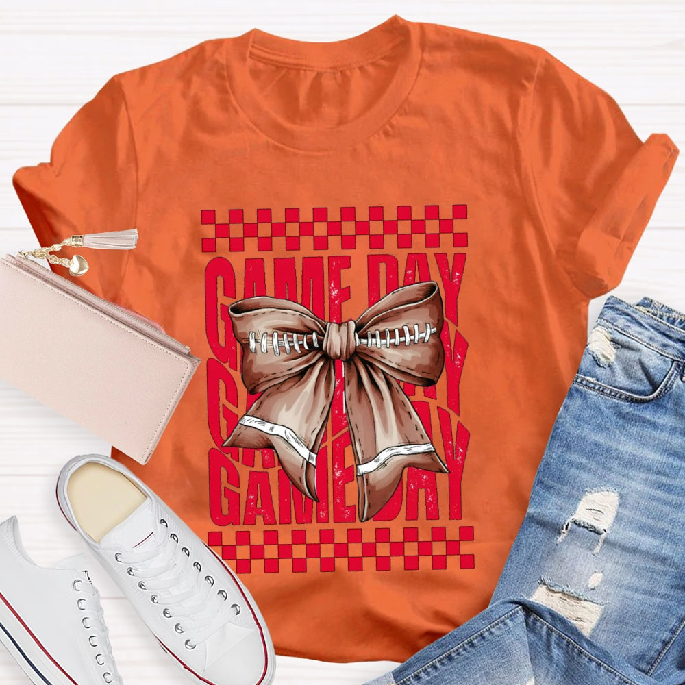 Game Day Red Font And Brown Bow T-shirt