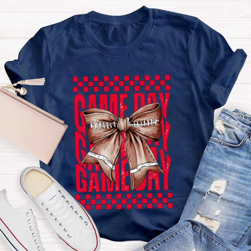 Game Day Red Font And Brown Bow T-shirt
