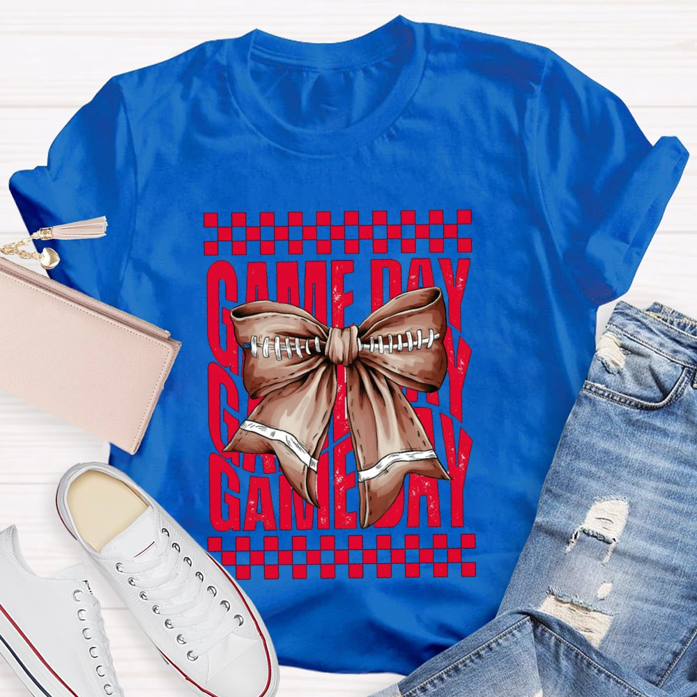 Game Day Red Font And Brown Bow T-shirt