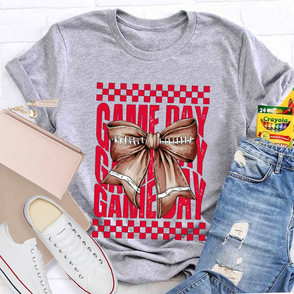 Game Day Red Font And Brown Bow T-shirt