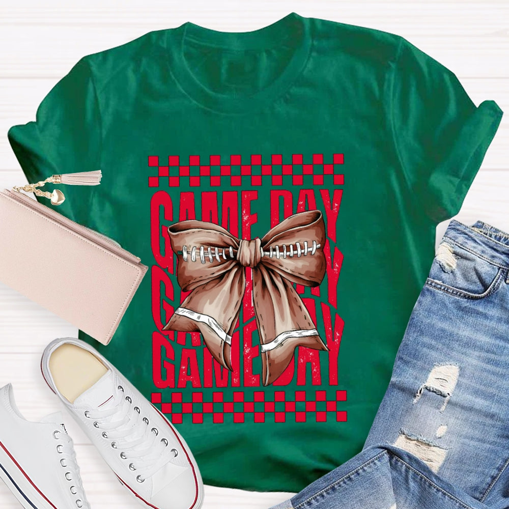 Game Day Red Font And Brown Bow T-shirt