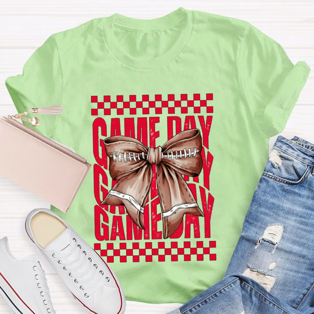 Game Day Red Font And Brown Bow T-shirt