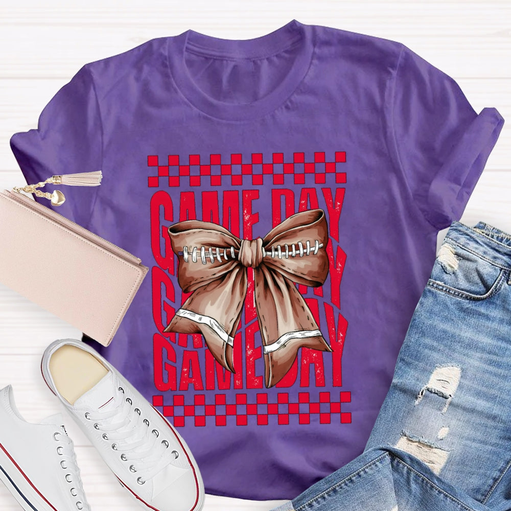 Game Day Red Font And Brown Bow T-shirt