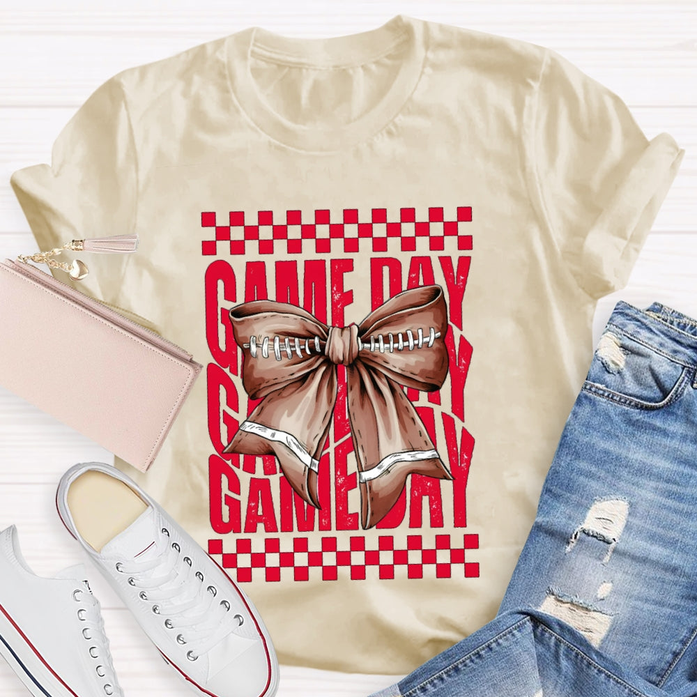 Game Day Red Font And Brown Bow T-shirt