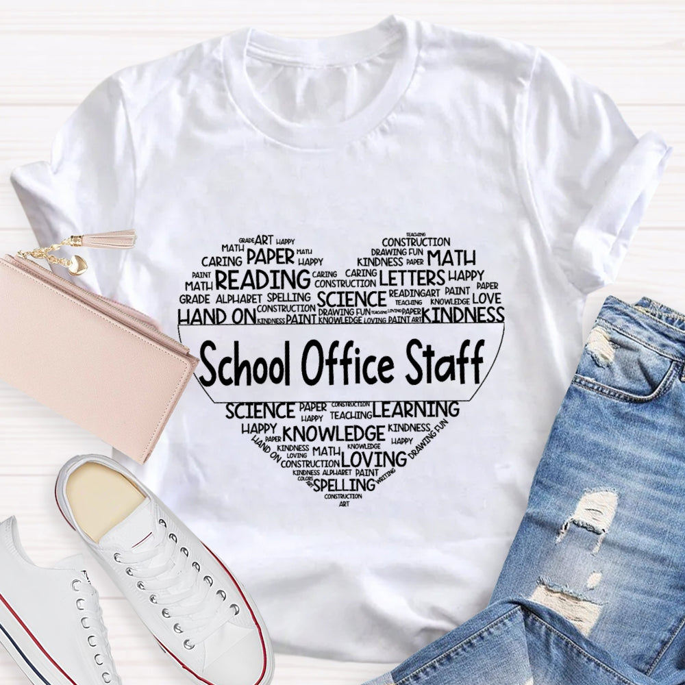 School Office Staff Paper Reading Math Science Loving Learning T-shirt