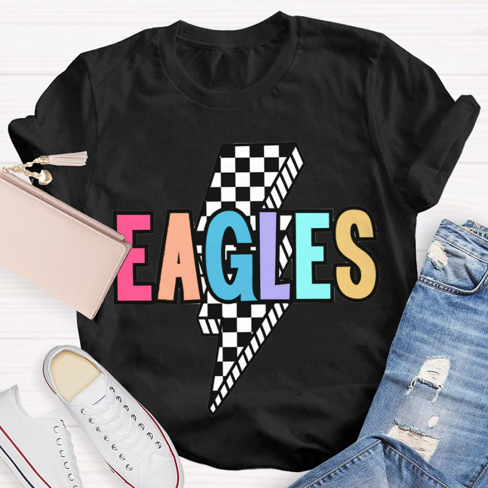 Personalized School Mascot Eagles Small Checkered Lightning Print T-shirt
