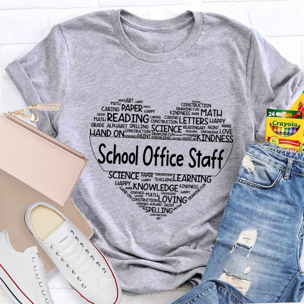 School Office Staff Paper Reading Math Science Loving Learning T-shirt