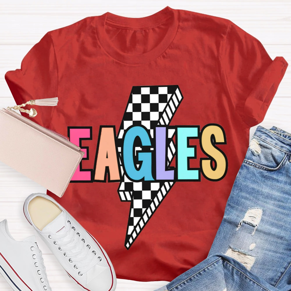 Personalized School Mascot Eagles Small Checkered Lightning Print T-shirt