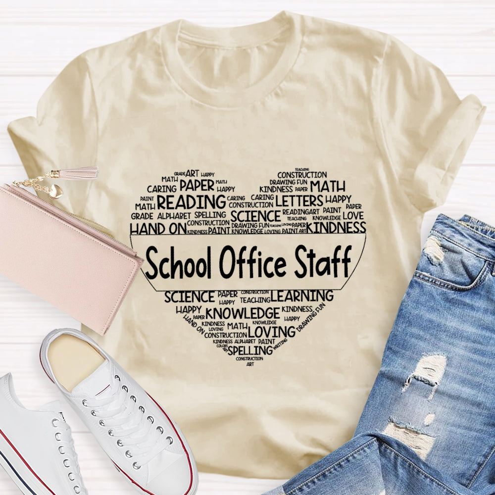 School Office Staff Paper Reading Math Science Loving Learning T-shirt