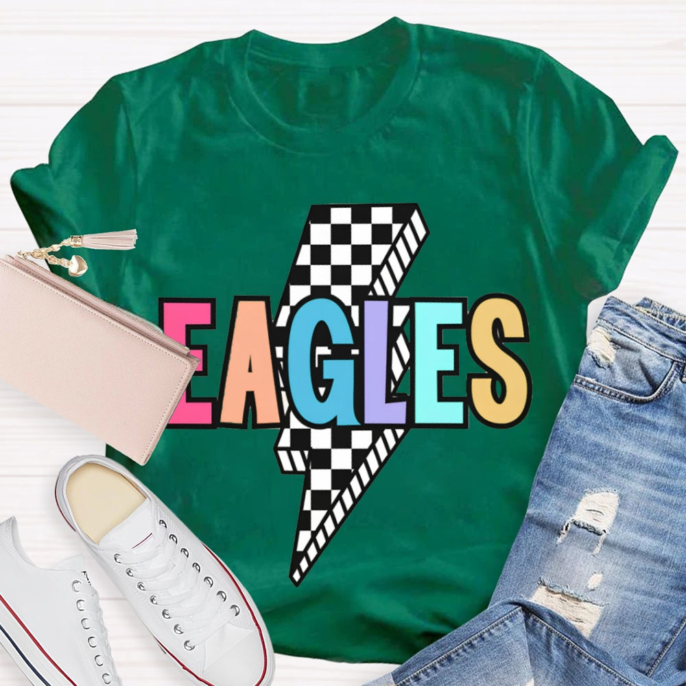 Personalized School Mascot Eagles Small Checkered Lightning Print T-shirt