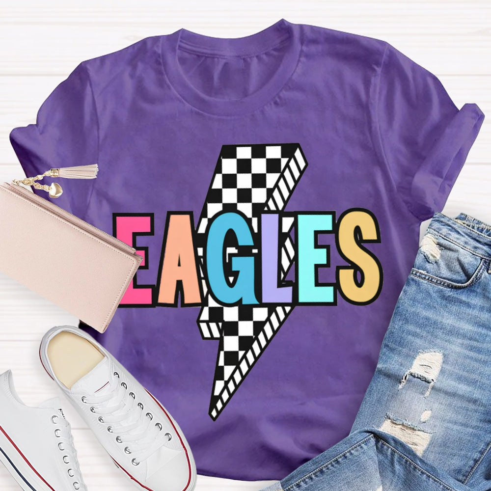 Personalized School Mascot Eagles Small Checkered Lightning Print T-shirt