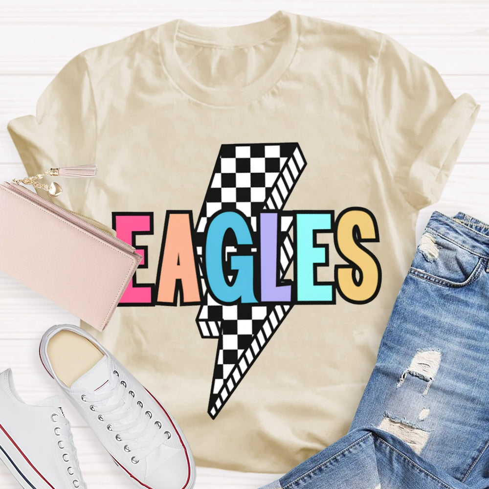 Personalized School Mascot Eagles Small Checkered Lightning Print T-shirt