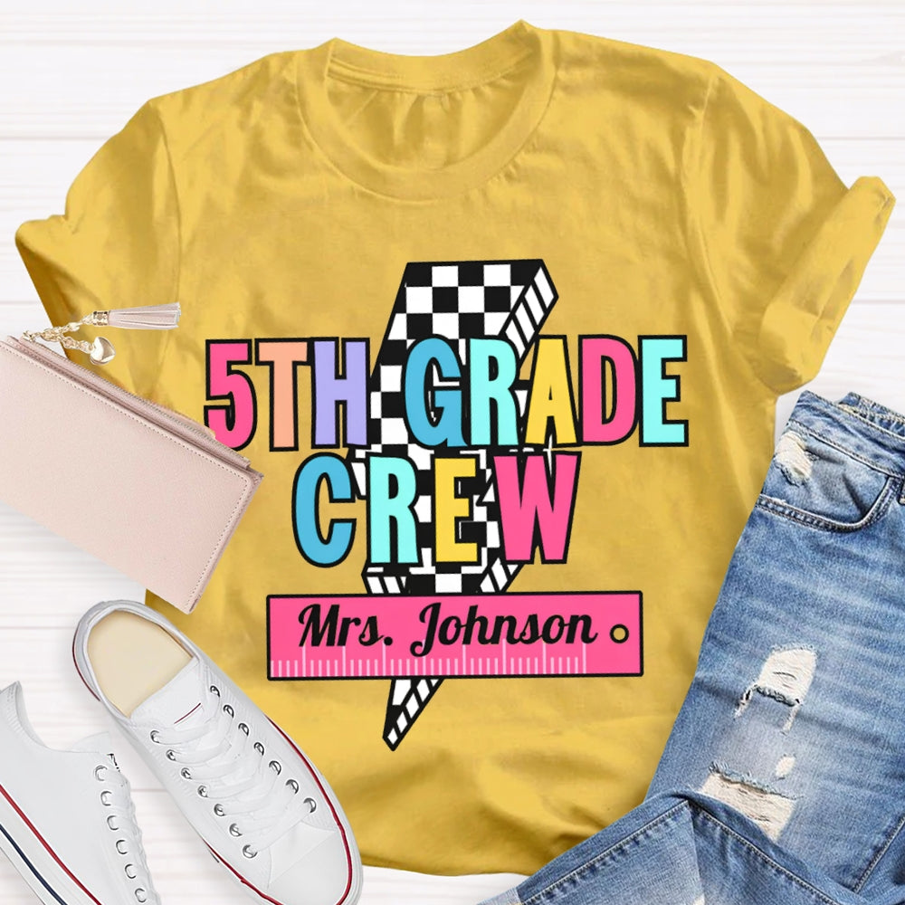 Personalized Name And Grade 5th Grade Crew Small Square Lightning T-shirt