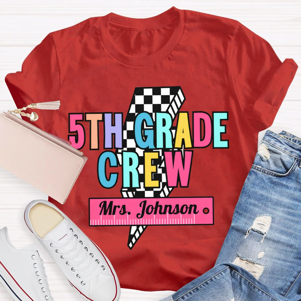 Personalized Name And Grade 5th Grade Crew Small Square Lightning T-shirt
