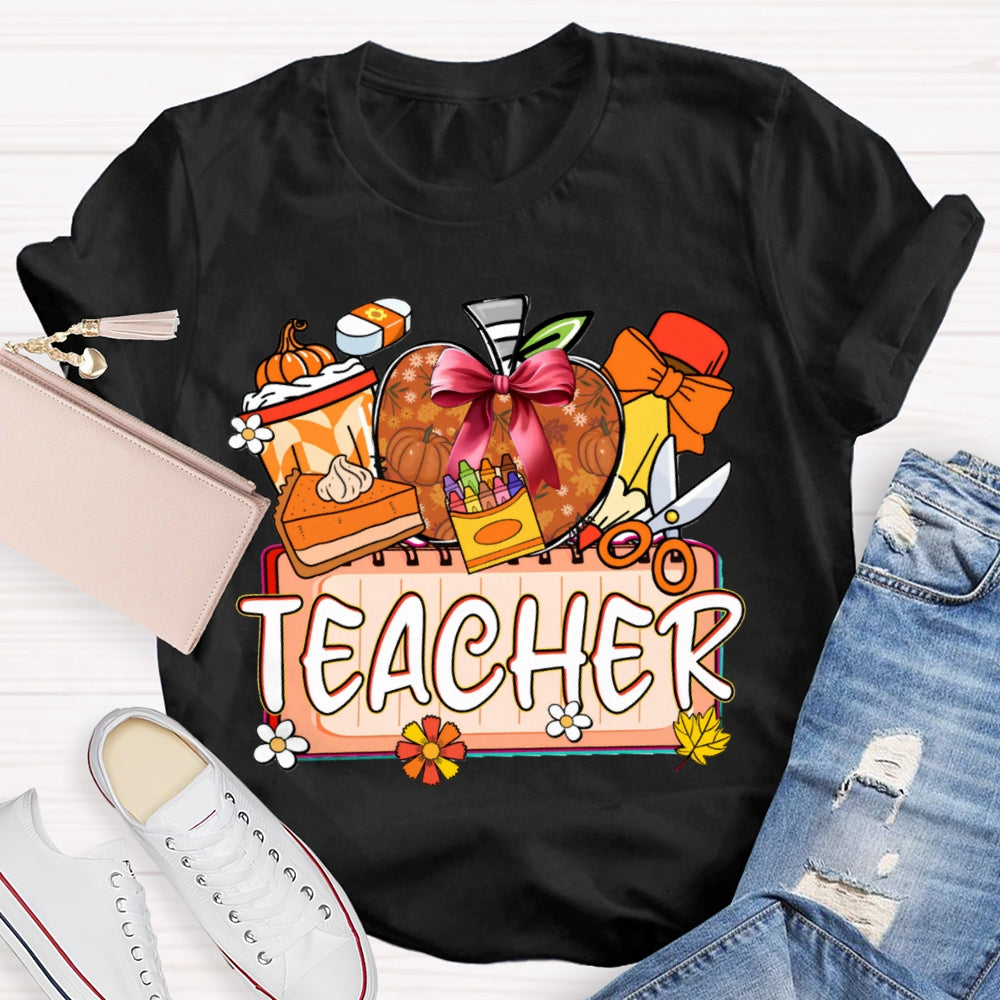Back To School Colorful Apples And Cake Funny Halloween Teacher T-shirt