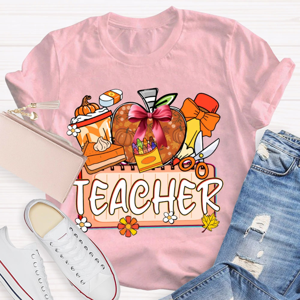 Back To School Colorful Apples And Cake Funny Halloween Teacher T-shirt