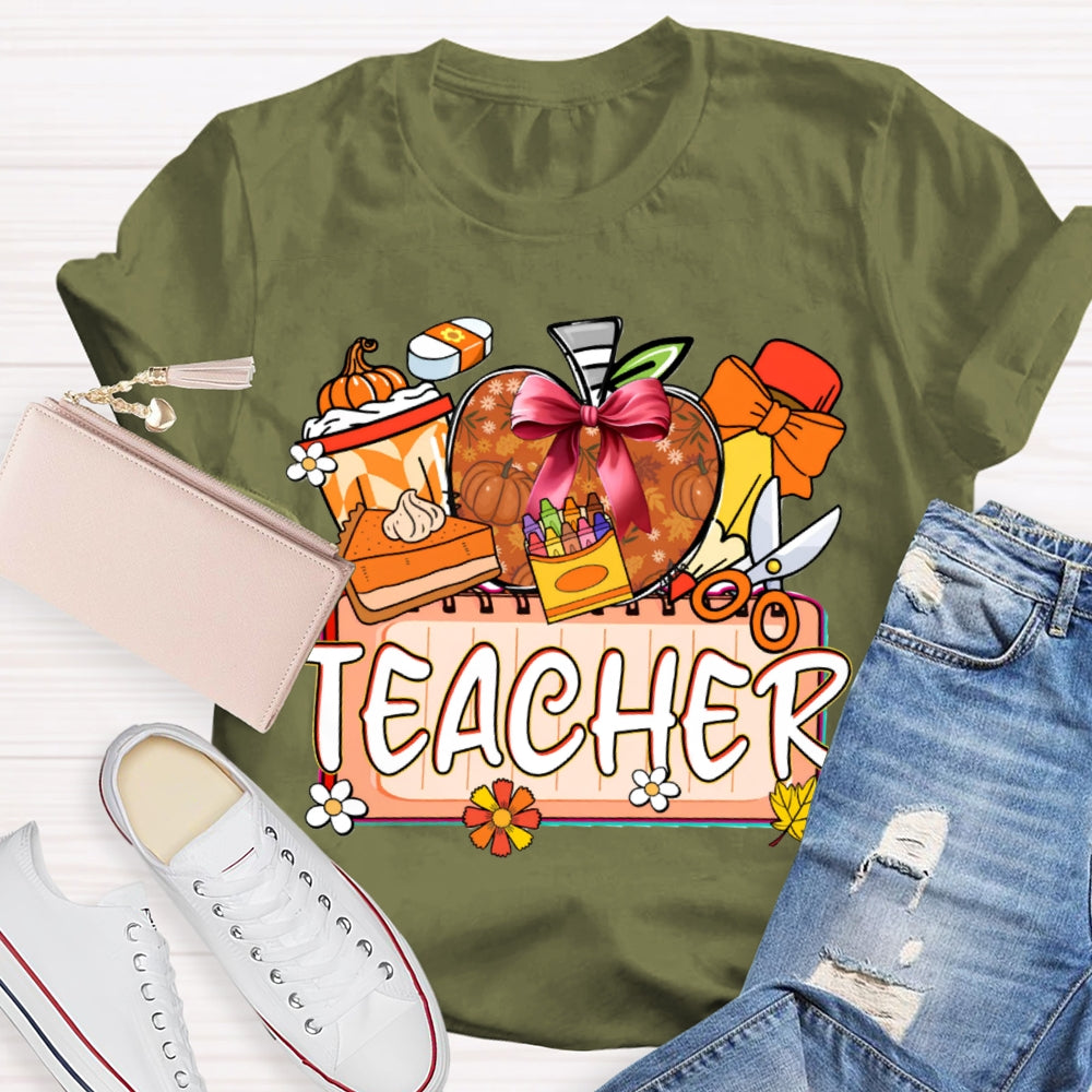Back To School Colorful Apples And Cake Funny Halloween Teacher T-shirt
