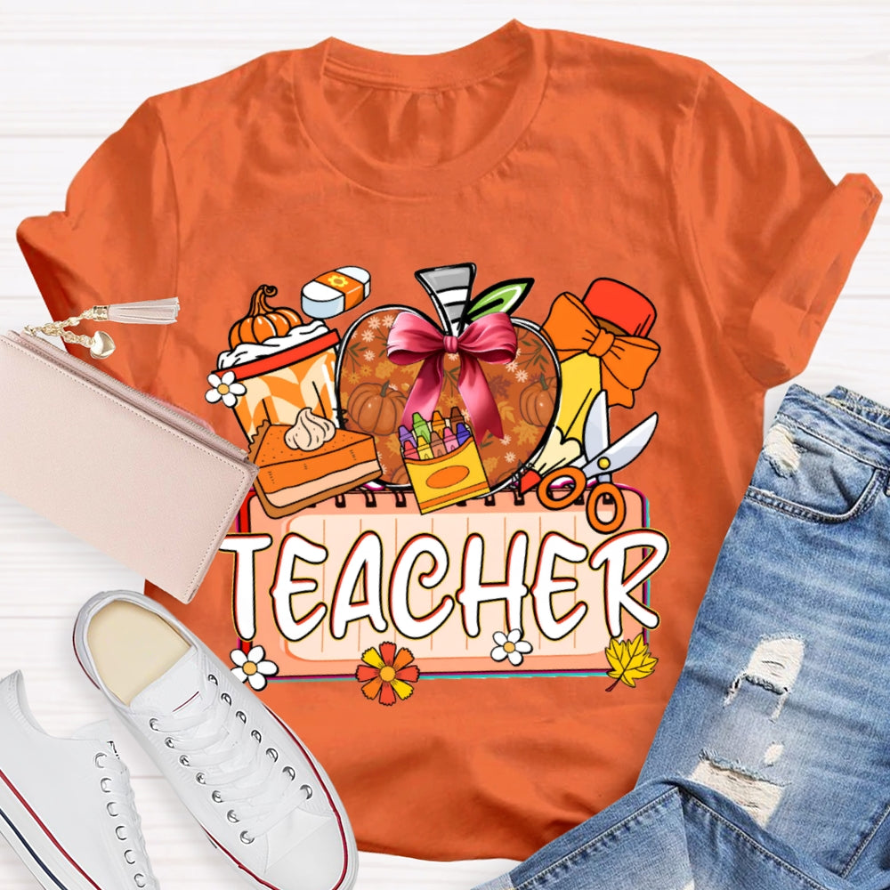 Back To School Colorful Apples And Cake Funny Halloween Teacher T-shirt