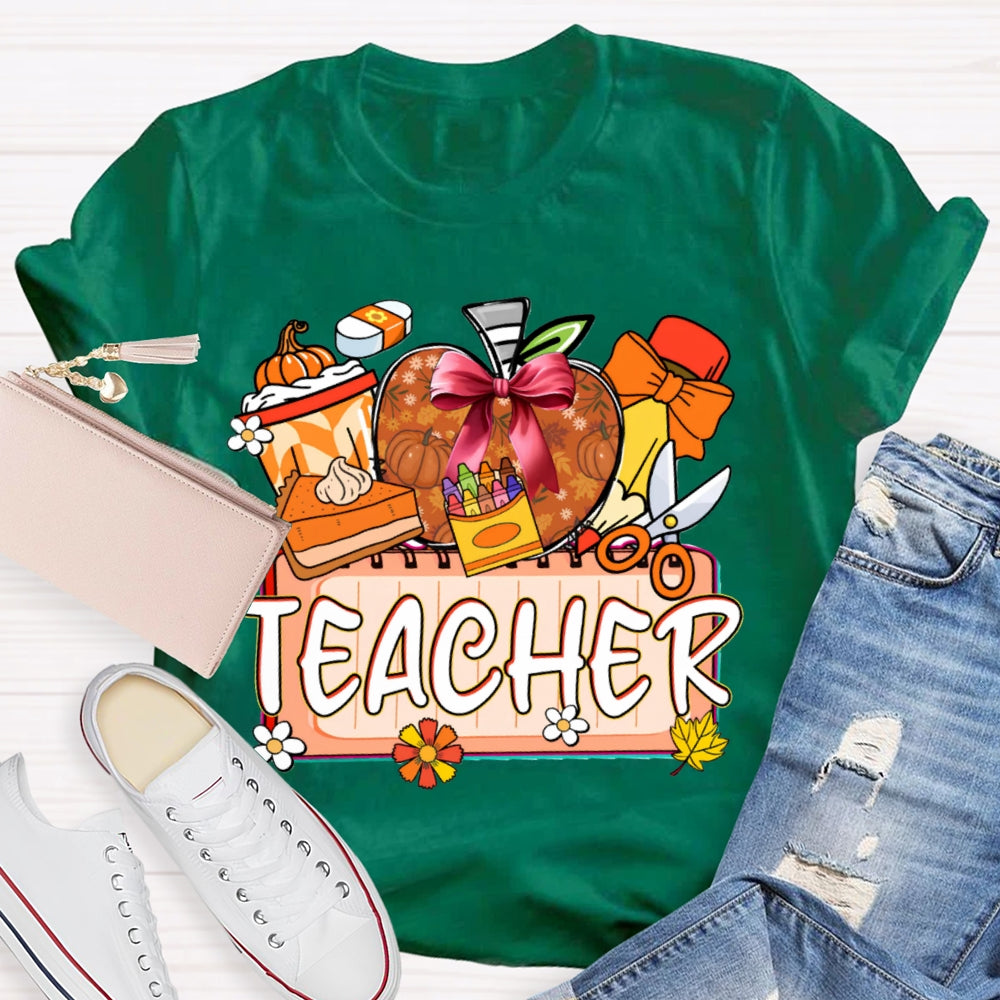 Back To School Colorful Apples And Cake Funny Halloween Teacher T-shirt