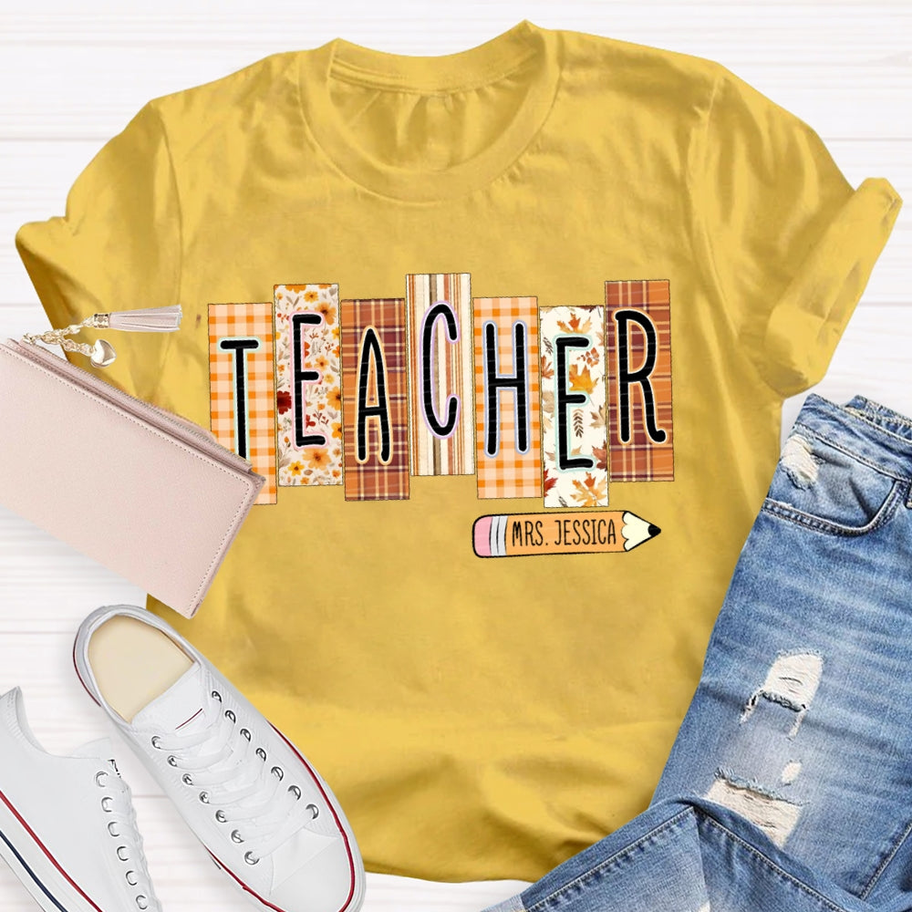 Personalized Name Colorful Small Square Pattern Teacher T-shirt