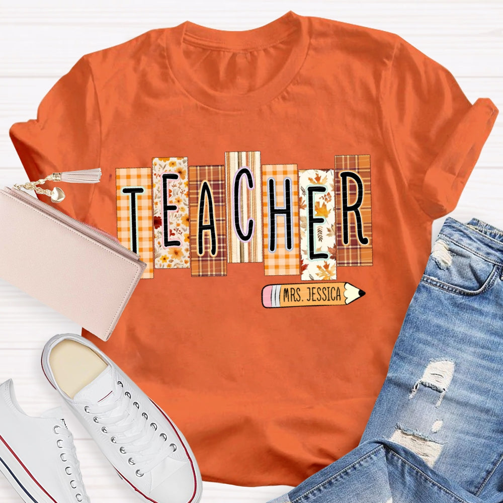 Personalized Name Colorful Small Square Pattern Teacher T-shirt