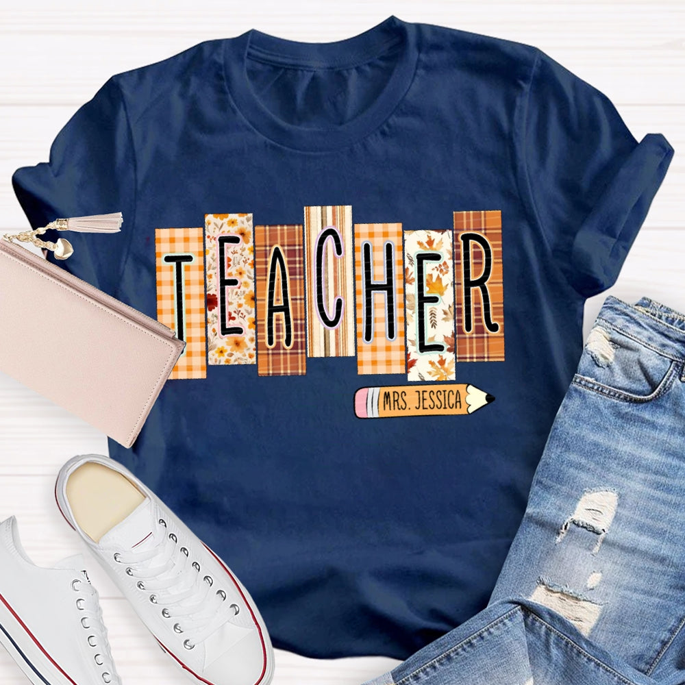 Personalized Name Colorful Small Square Pattern Teacher T-shirt