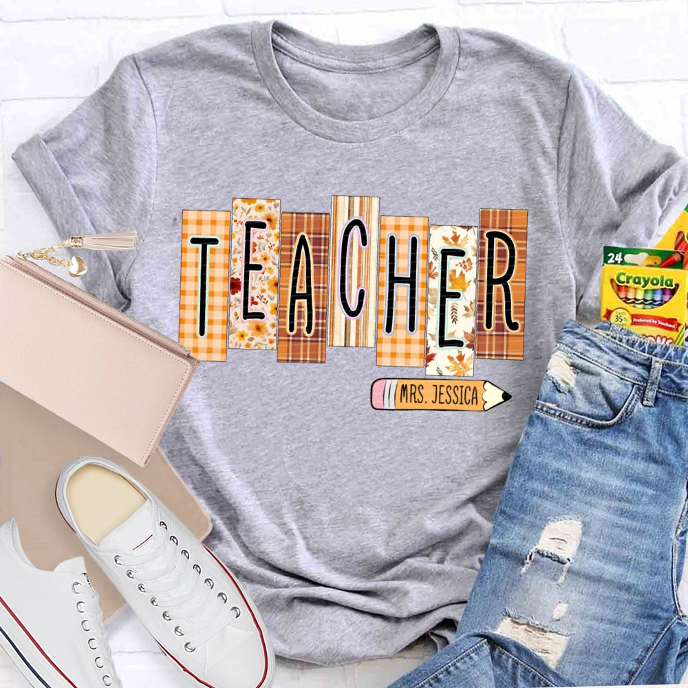 Personalized Name Colorful Small Square Pattern Teacher T-shirt