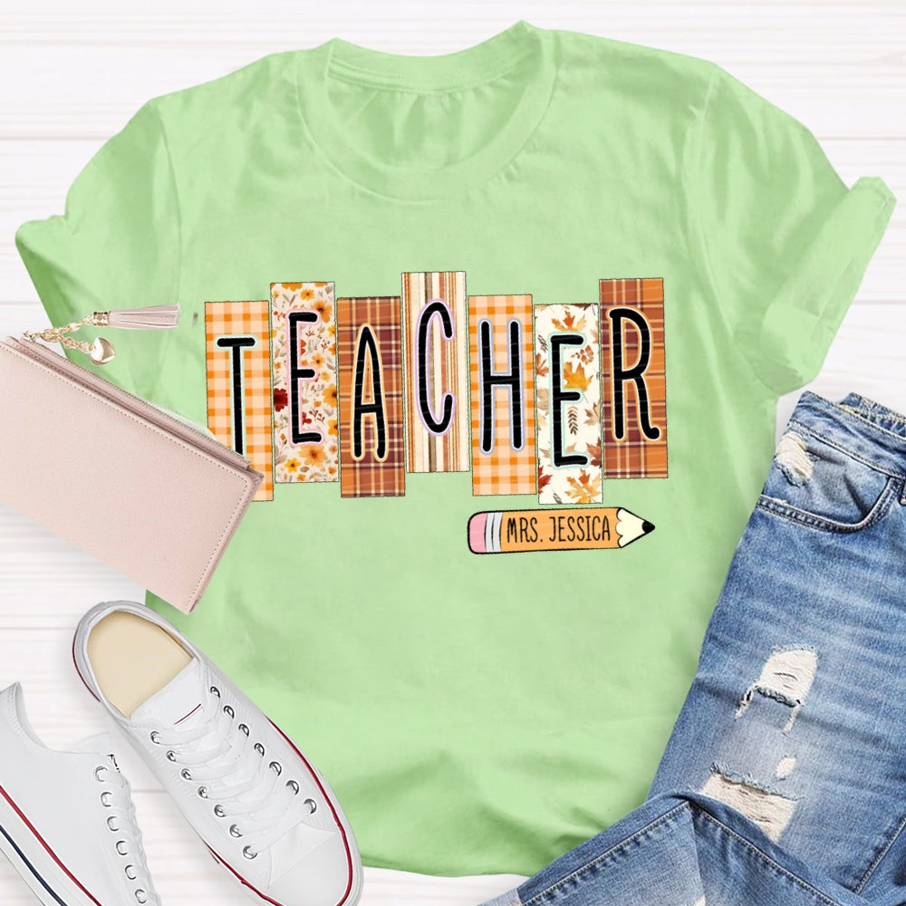 Personalized Name Colorful Small Square Pattern Teacher T-shirt