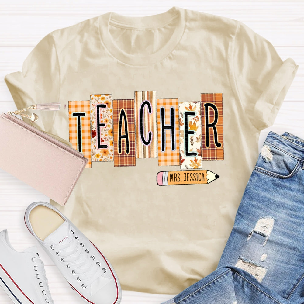 Personalized Name Colorful Small Square Pattern Teacher T-shirt
