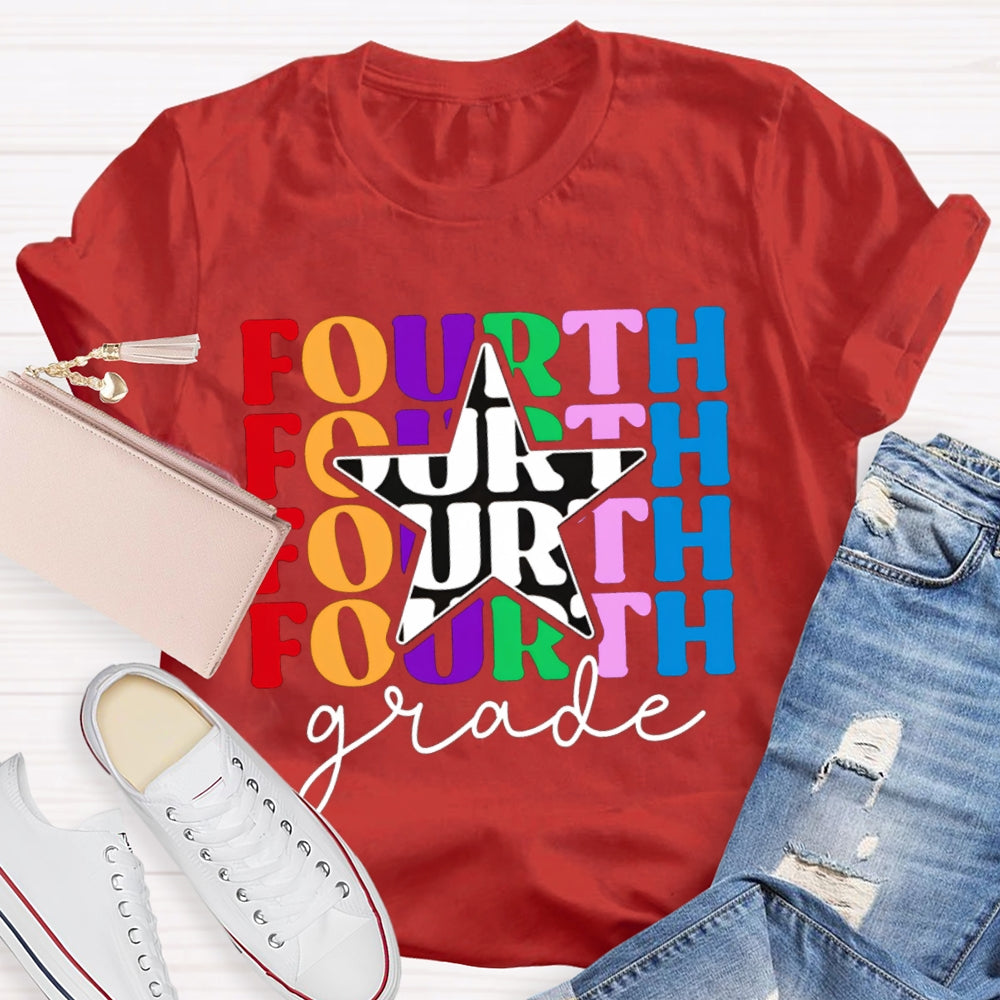 Personalized Grade Fourth Grade Five Pointed Star Print T-shirt
