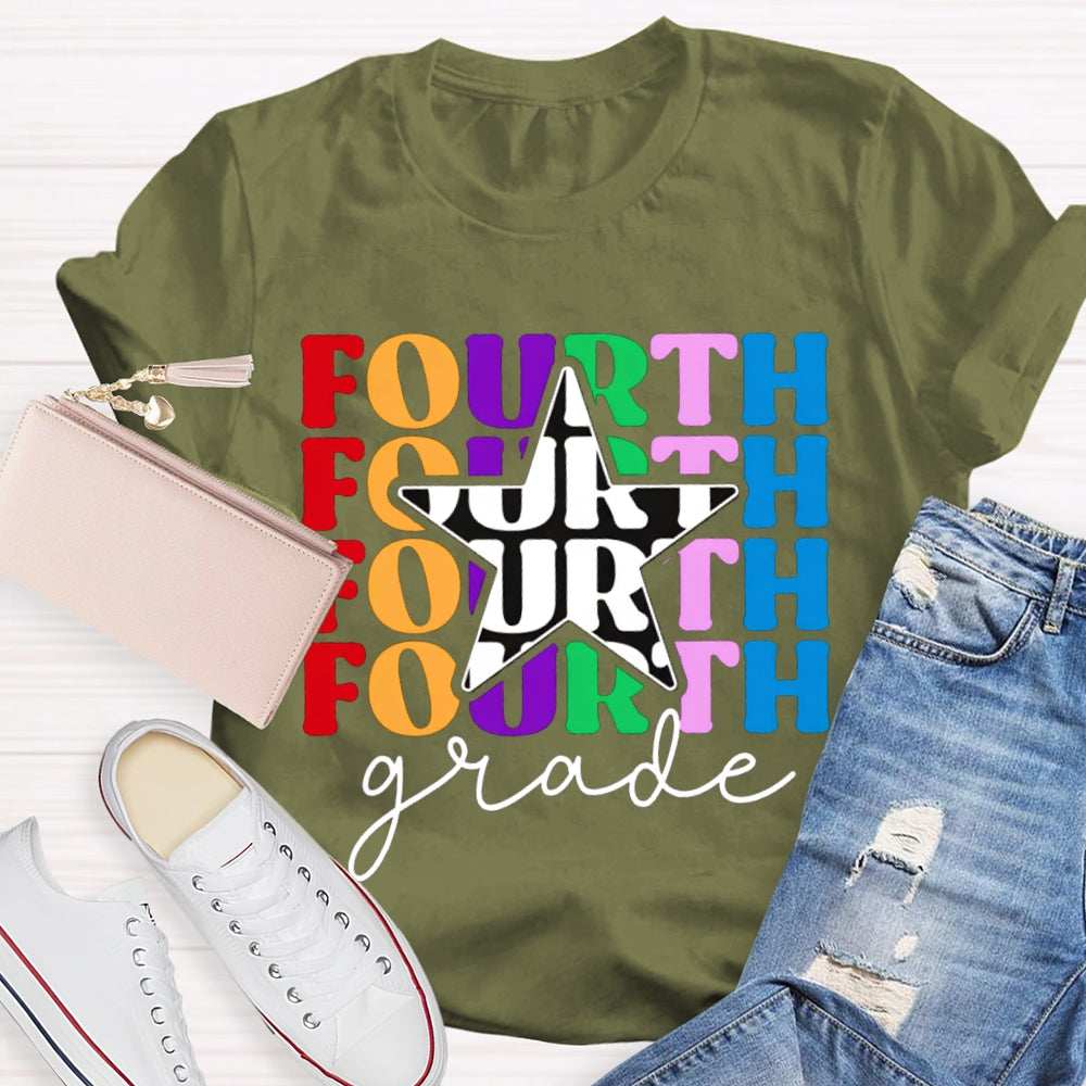 Personalized Grade Fourth Grade Five Pointed Star Print T-shirt