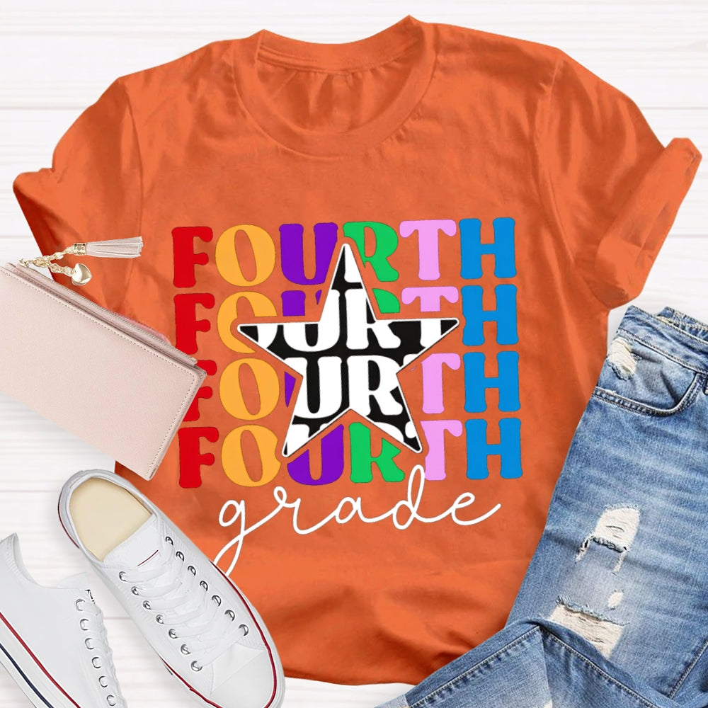Personalized Grade Fourth Grade Five Pointed Star Print T-shirt