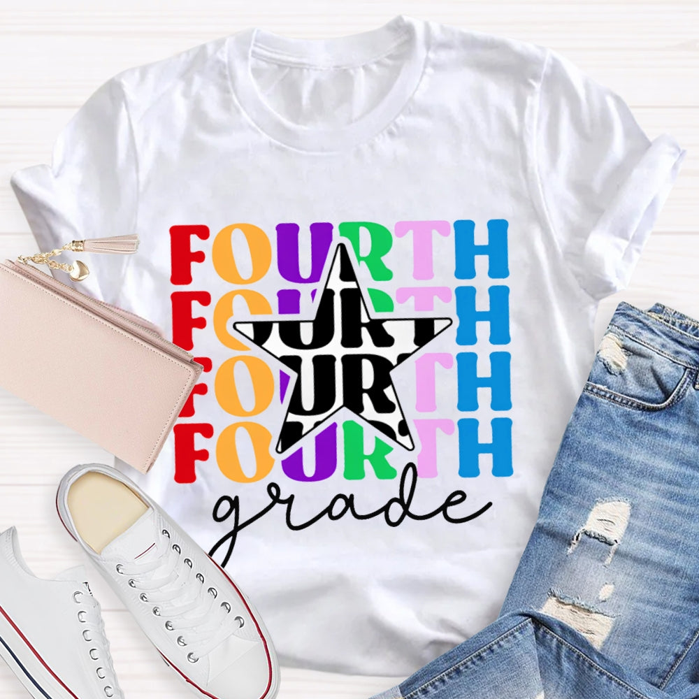 Personalized Grade Fourth Grade Five Pointed Star Print T-shirt