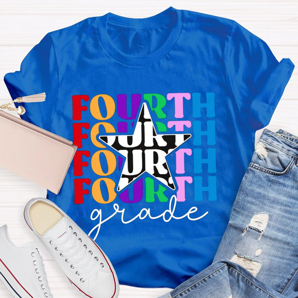 Personalized Grade Fourth Grade Five Pointed Star Print T-shirt