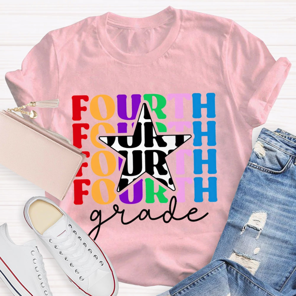 Personalized Grade Fourth Grade Five Pointed Star Print T-shirt