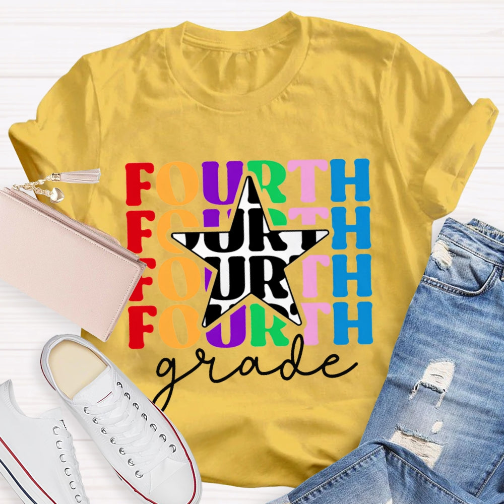 Personalized Grade Fourth Grade Five Pointed Star Print T-shirt