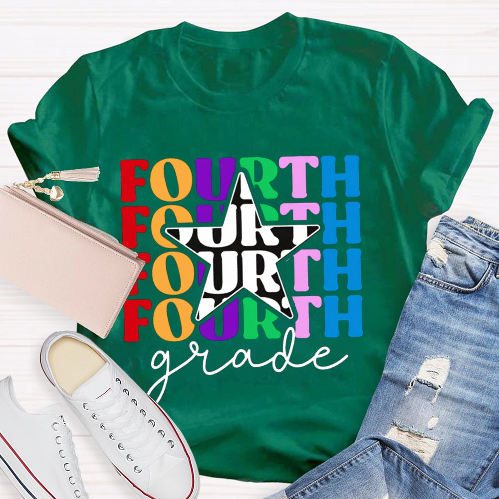 Personalized Grade Fourth Grade Five Pointed Star Print T-shirt