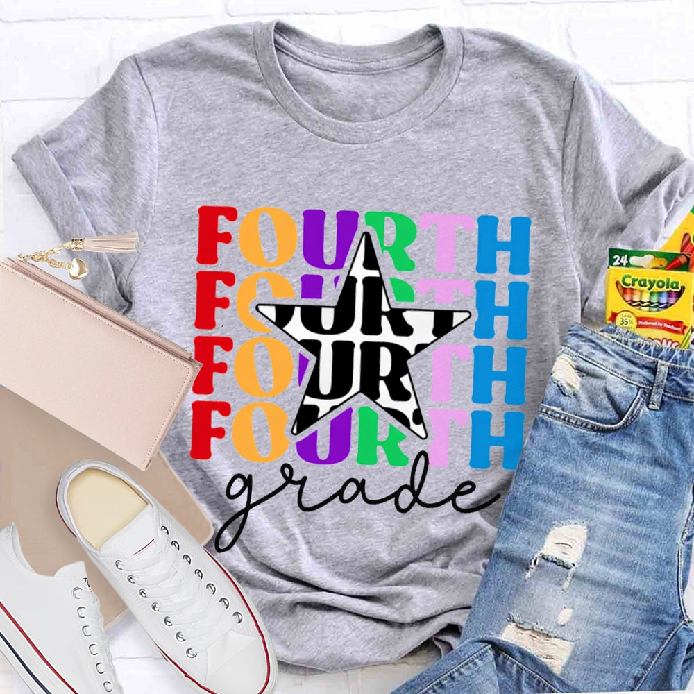 Personalized Grade Fourth Grade Five Pointed Star Print T-shirt